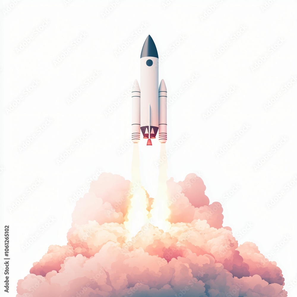 A sleek rocket launching into the sky, surrounded by colorful clouds and smoke, symbolizes innovation and exploration. A sleek rocket launching into the sky, surrounded by colorful clouds and smoke, symbolizes innovation and exploration.