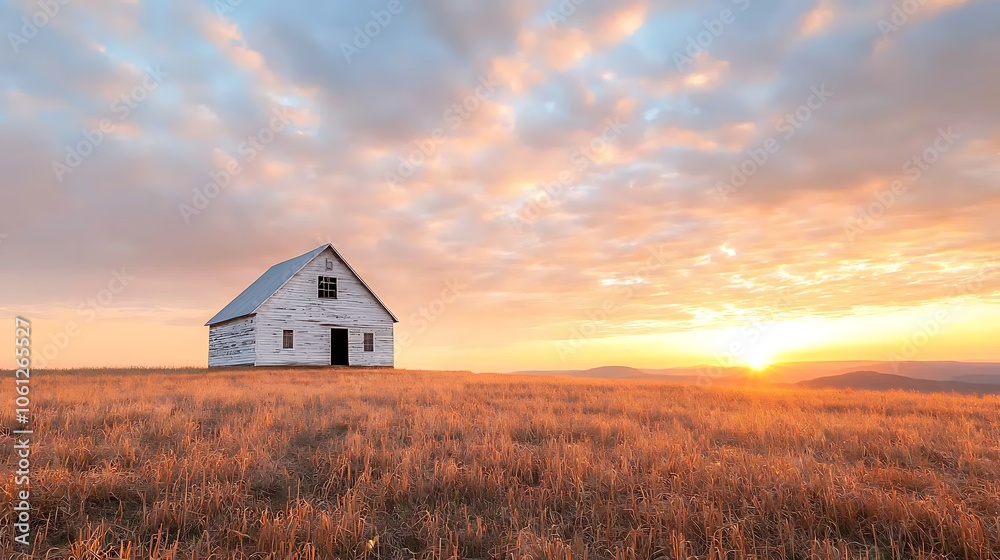 A serene house stands alone in a golden field at sunrise capturing the beauty of nature’s tranquility A serene house stands alone in a golden field at sunrise capturing the beauty of nature’s tranquility