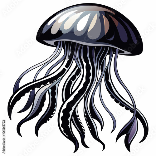 Jellyfish vector black silhouette illustration on white background