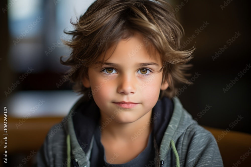 Portrait of a cute little boy with curly hair in a cafe Portrait of a cute little boy with curly hair in a cafe