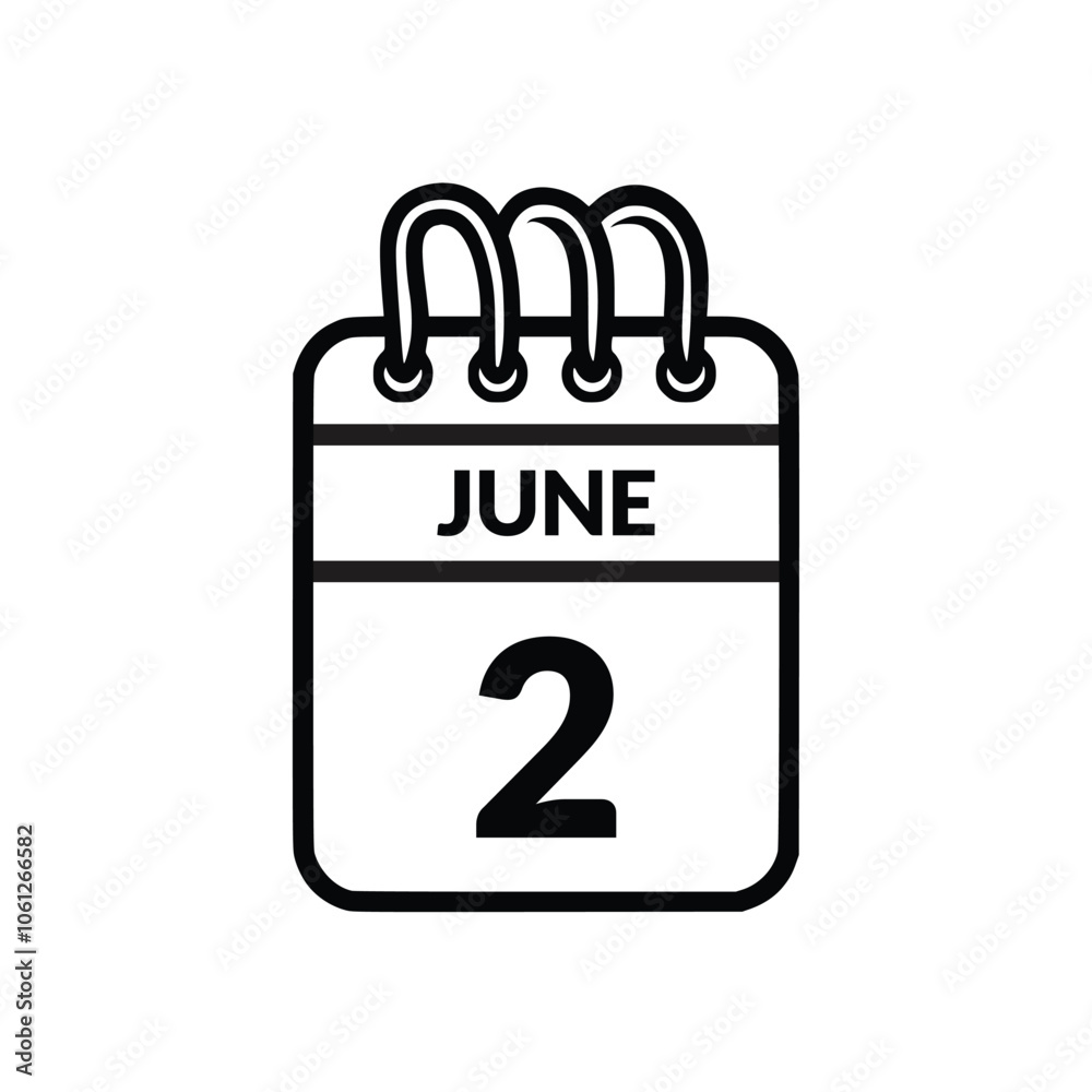 June 2 Calendar icon vector illustration. June 2 Calendar icon vector illustration.