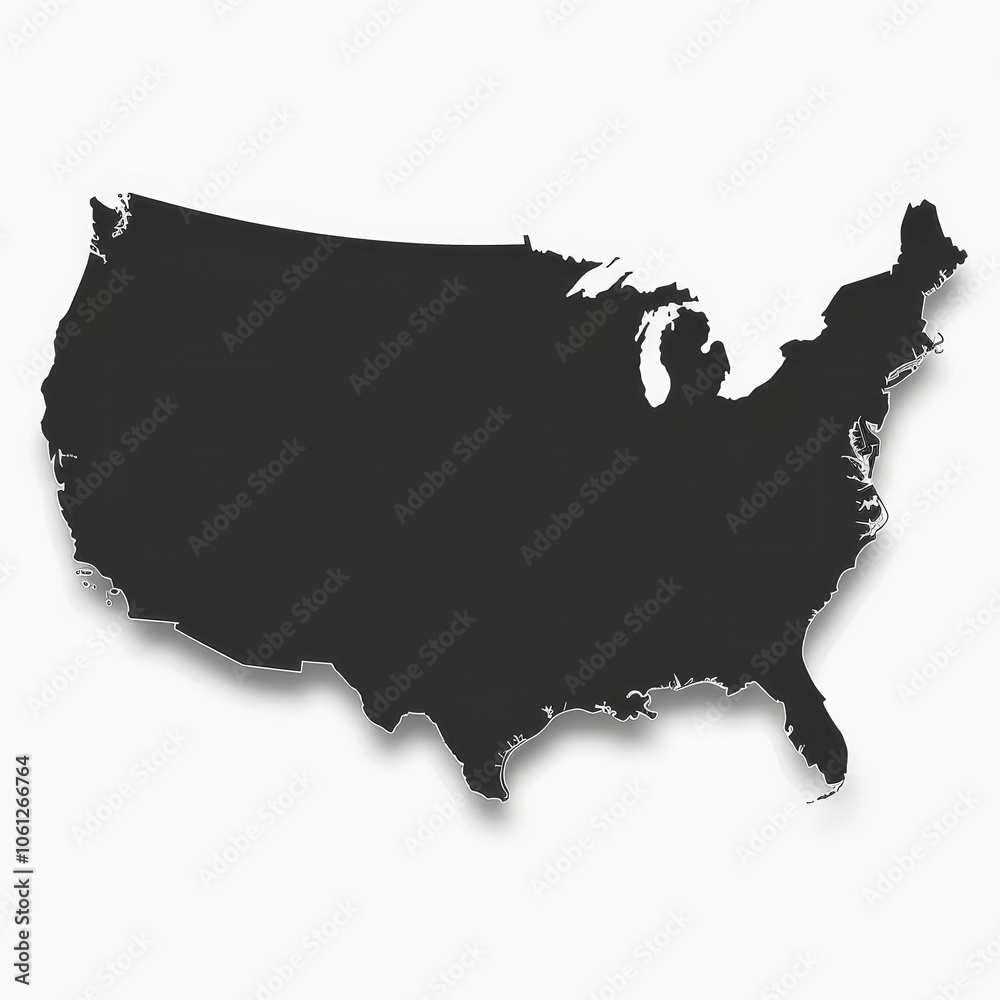 This illustration features a black silhouette of the United States map, showcasing clear state borders. This illustration features a black silhouette of the United States map, showcasing clear state borders.