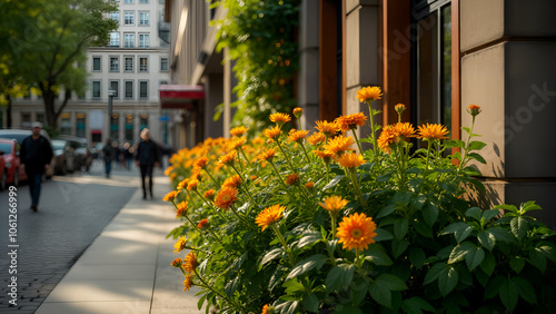Wallpaper Mural A Vibrant Variety of Flowers Elegantly Arranged Beside an Urban Building, Fusing Nature with City Life for a Beautiful Contrast Torontodigital.ca