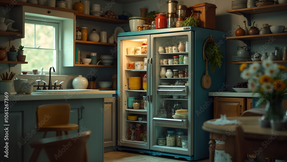 A Cluttered Refrigerator in a Kitchen, Showcasing Various Items that Reflect the Owner's Personality and Lifestyle A Cluttered Refrigerator in a Kitchen, Showcasing Various Items that Reflect the Owner's Personality and Lifestyle