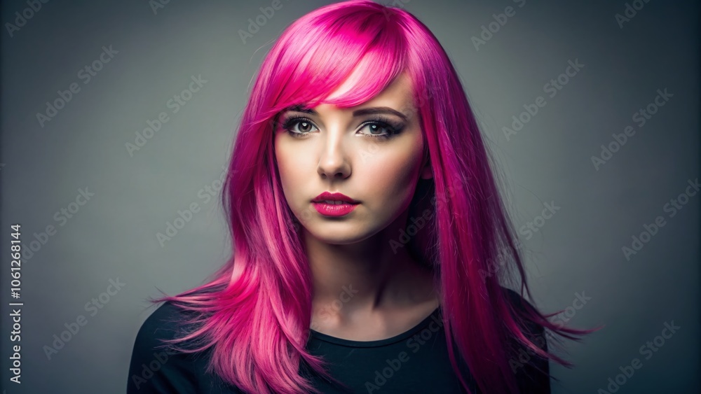 Obraz premium ## A minimalist portrait showcasing a woman's bold pink hair and understated style.