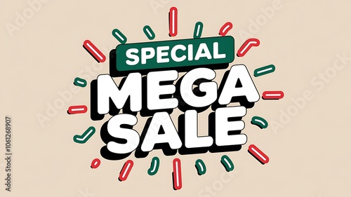 Special Mega Sale Announcement with Red and Green Confetti