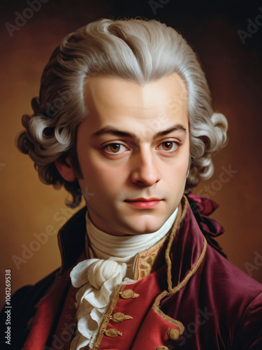 Mozart’s portrait exudes classical elegance and charm.