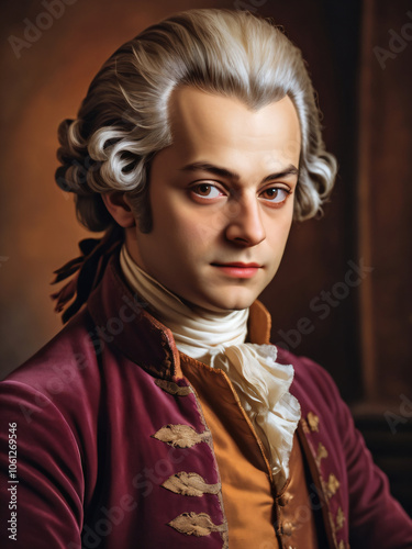 Mozart’s portrait exudes classical elegance and charm.
