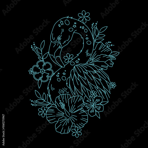 hand drawn floral background Swan with flower