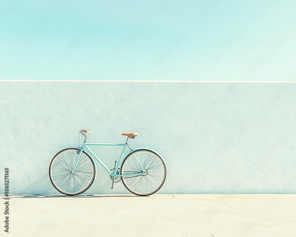 Fototapeta premium Minimalist Outdoor Scene with a Bicycle Against a Wall