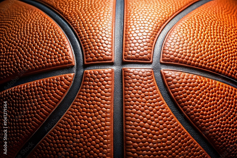 Fototapeta premium Close-up basketball texture captured in a panoramic view.