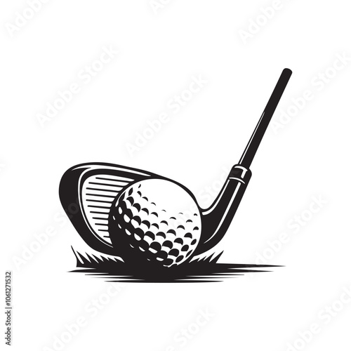 Golf club with ball black logo silhouette vector