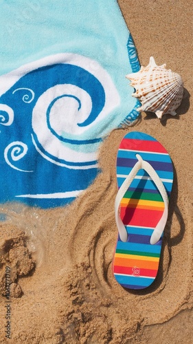 beach vacation a flip flop in the sand photo