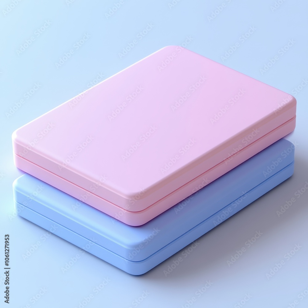 Two pink and blue plastic cases stacked on top of each other. Generative AI Two pink and blue plastic cases stacked on top of each other. Generative AI