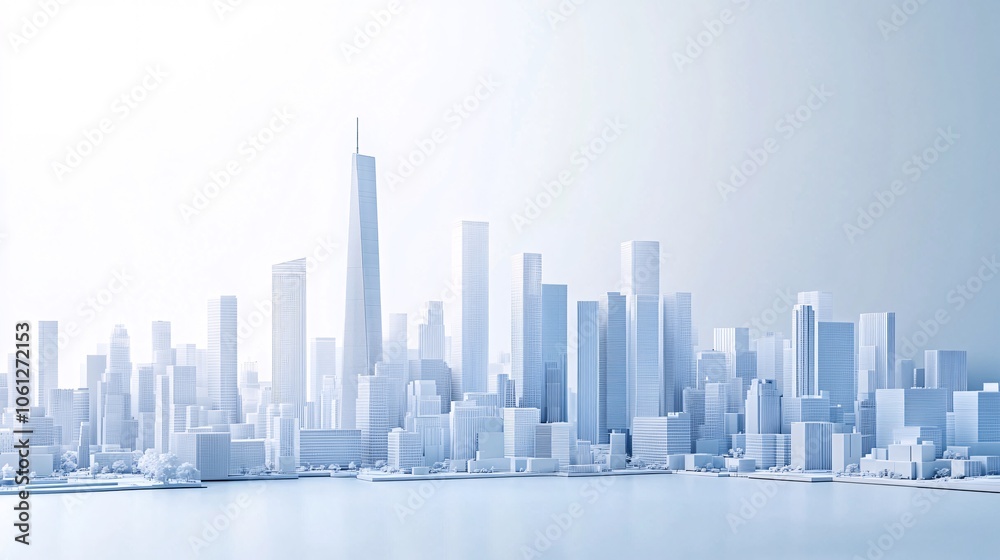 2410_013.pure white metropolitan model, high-rise financial district, pristine architectural massing study, subtle blue gradients, refined building details, clean geometric urban layout, professional 2410_013.pure white metropolitan model, high-rise financial district, pristine architectural massing study, subtle blue gradients, refined building details, clean geometric urban layout, professional