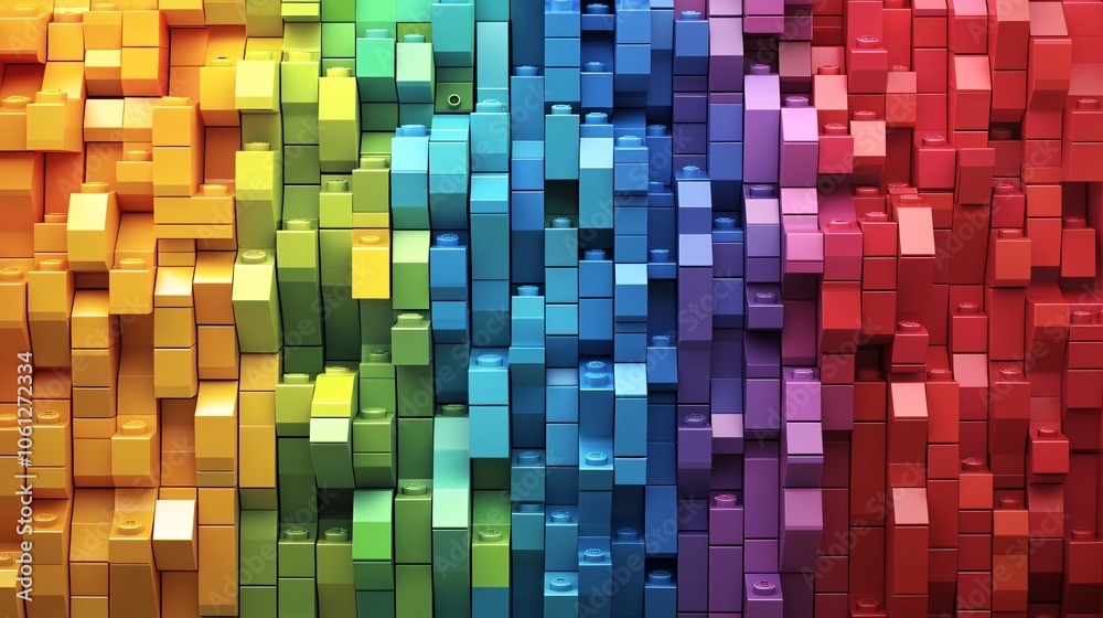 2410_064.vector building set illustration, rainbow-hued blocks, diverse brick sizes, organized chaos layout, azure background, precise details, simplified 3d rendering, nostalgia-inducing design 2410_064.vector building set illustration, rainbow-hued blocks, diverse brick sizes, organized chaos layout, azure background, precise details, simplified 3d rendering, nostalgia-inducing design
