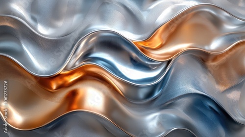 Abstract Metallic Waves with Silver and Copper Tones Creating a Futuristic and Elegant Design photo