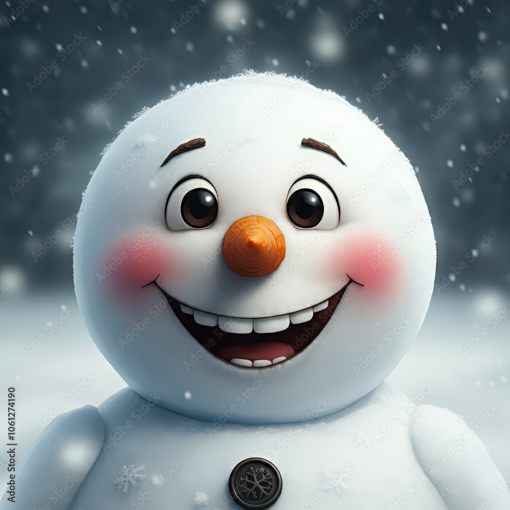 Obraz premium A Closed-Up Shot of A Happy 3d Snowman