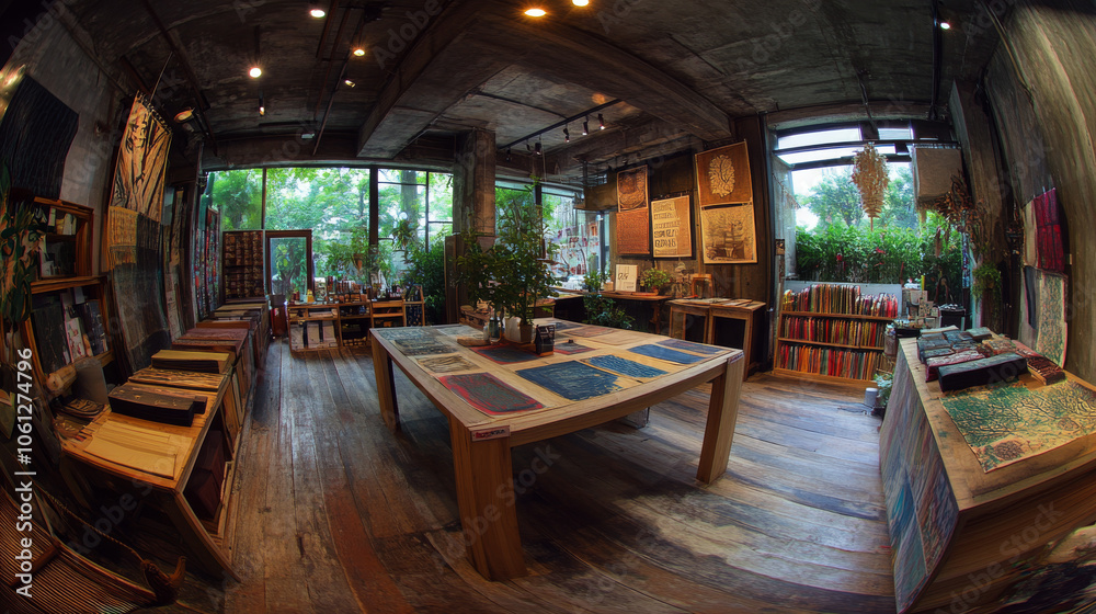 Cozy Bookstore Interior with Wooden Decor
