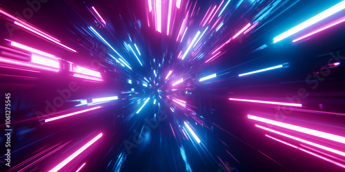 Neon Lights in Futuristic Space Tunnel


