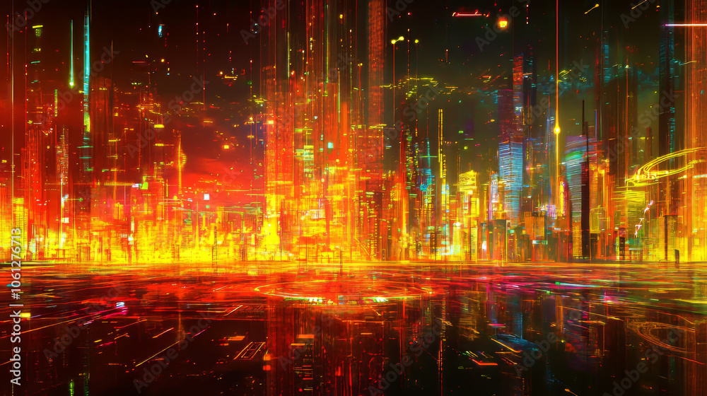 Obraz premium Futuristic Neon Cityscape Illustration