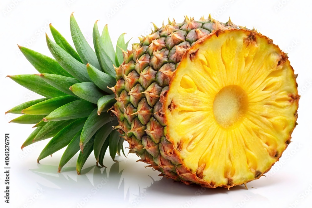 Golden and sweet, pineapple wheel, a vibrant, isolated study in fruit. Golden and sweet, pineapple wheel, a vibrant, isolated study in fruit.