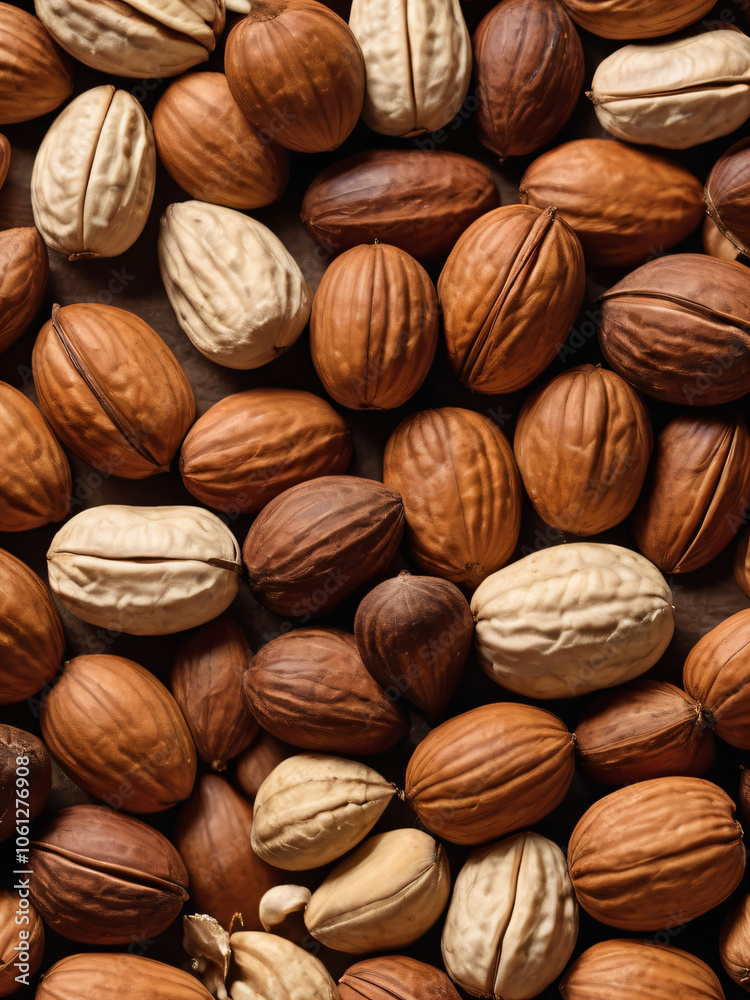 An array of nuts highlighting their textures and colors. An array of nuts highlighting their textures and colors.