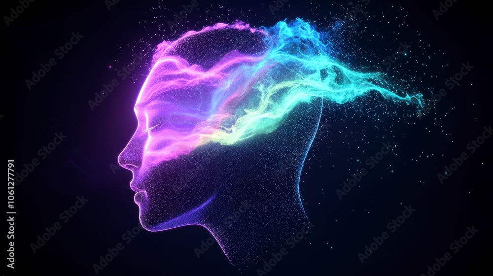 Colorful Abstract Head with Vibrant Light Effects Colorful Abstract Head with Vibrant Light Effects