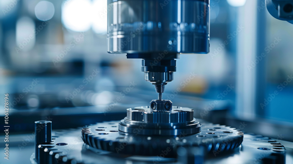 Precision machinery in modern manufacturing environment showcases robotic arm working on intricate components. scene highlights advanced technology and automation in action Precision machinery in modern manufacturing environment showcases robotic arm working on intricate components. scene highlights advanced technology and automation in action