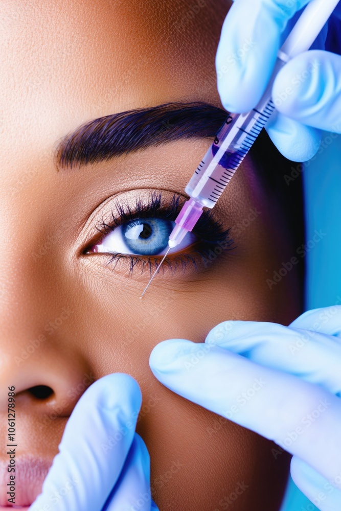 African-American Woman Receiving Cosmetic Injection Near Eye African-American Woman Receiving Cosmetic Injection Near Eye