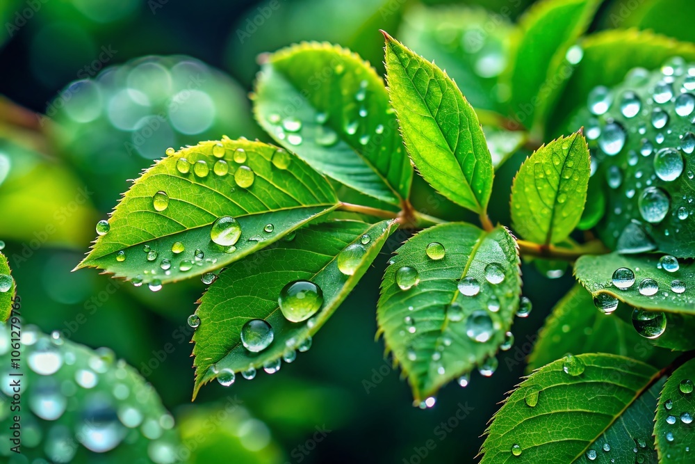 Macro photography reveals the beauty of dewy leaves.
