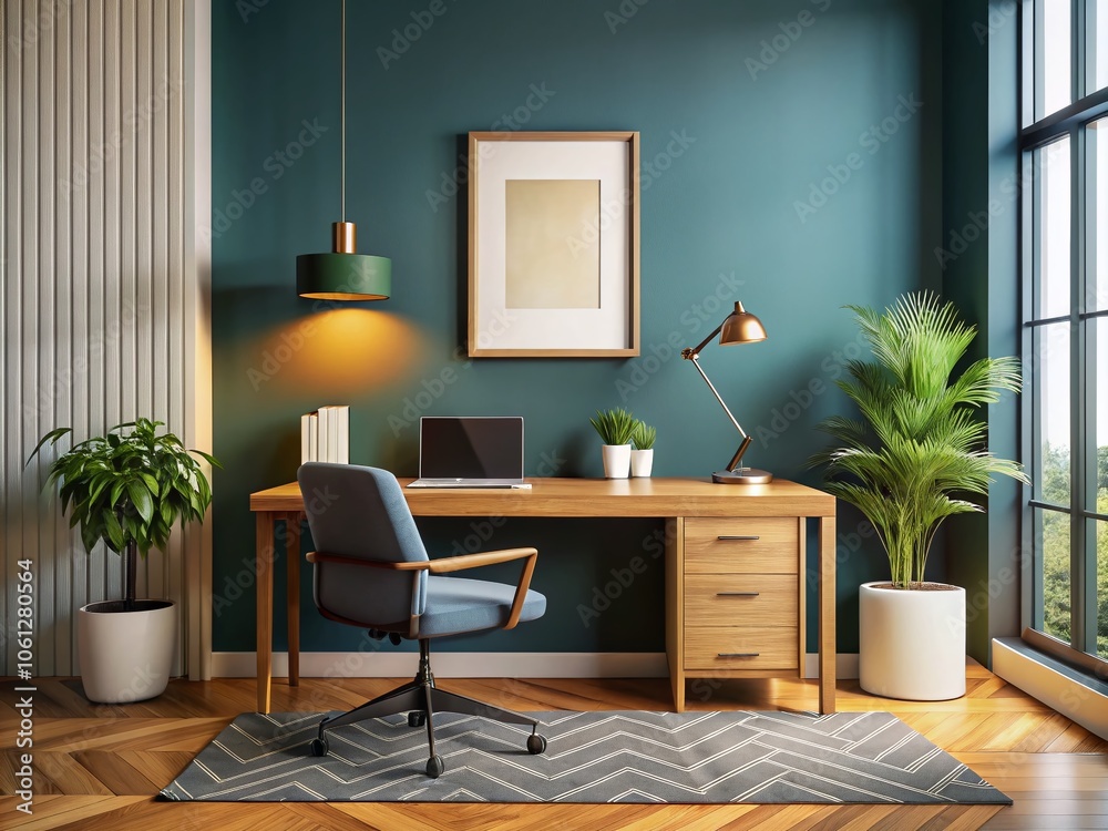 Obraz premium Modern Home Office Mockup with Copy Space