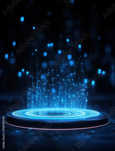 Wallpaper Mural Futuristic blue digital display with particles, isolated on dark background. Torontodigital.ca