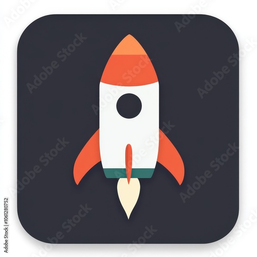 A simple and modern flat design icon featuring a rocket, ideal for app design or creative projects. This vibrant graphic represents innovation and technology.