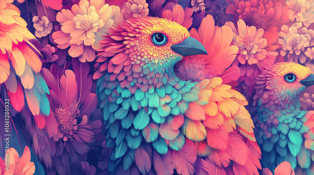 Obraz premium Vibrant Parrot Surrounded by Colorful Flowers