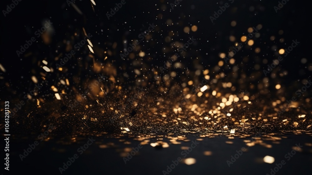 Naklejka premium Glittery Golden Particles Floating on Dark Background