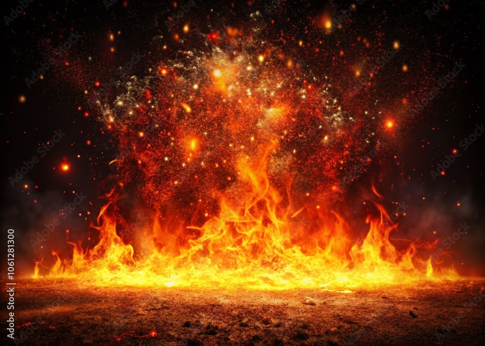 Panoramic Fire Sparks Night Sky - Abstract Fiery Explosion 4K