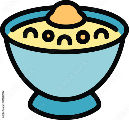 Simple and colorful vector icon of a bowl full of hummus, ready to be eaten