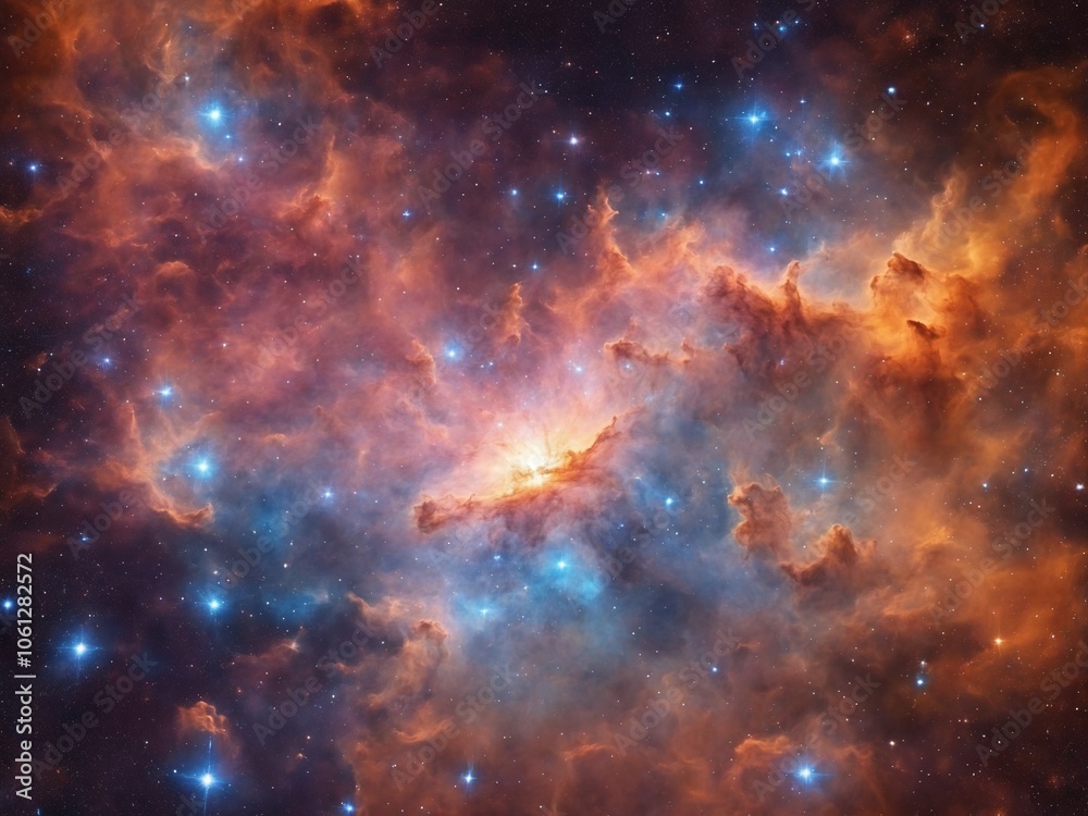 Naklejka premium Bright Nebula Surrounded by Colorful Cosmic Clouds in Deep Space 