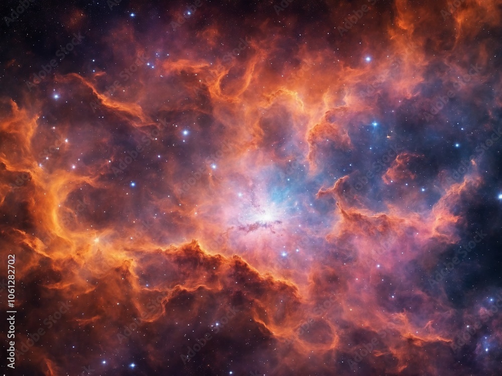 Naklejka premium Bright Nebula Surrounded by Colorful Cosmic Clouds in Deep Space 