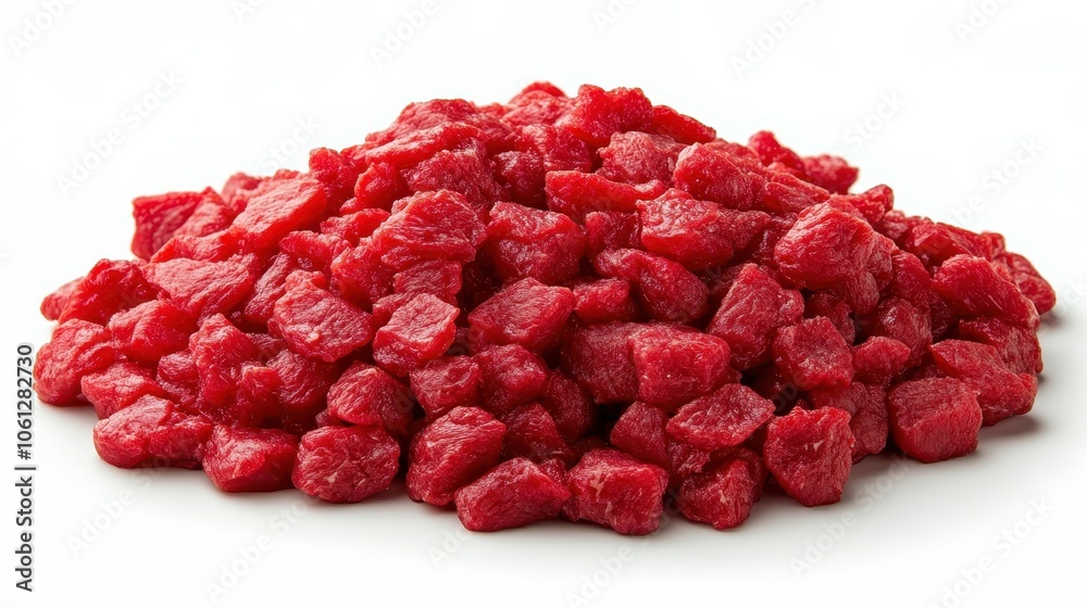 Fresh Raw Diced Beef Pile Isolated on White Background for Culinary and Cooking Concepts Fresh Raw Diced Beef Pile Isolated on White Background for Culinary and Cooking Concepts