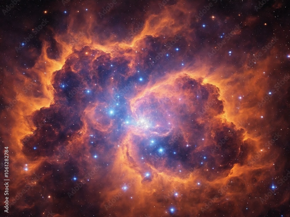 Bright Nebula Surrounded by Colorful Cosmic Clouds in Deep Space Bright Nebula Surrounded by Colorful Cosmic Clouds in Deep Space