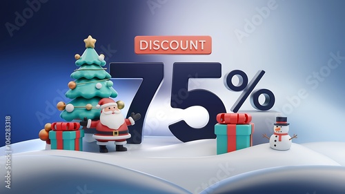 Christmas Discount of 75% with Santa and Snowman photo