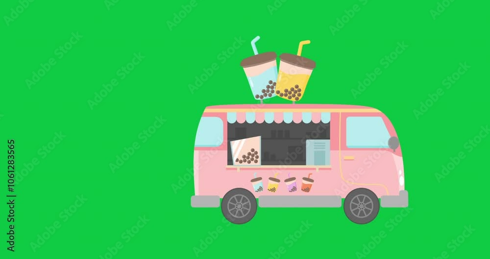 milk tea food truck animation on green screen milk tea food truck animation on green screen