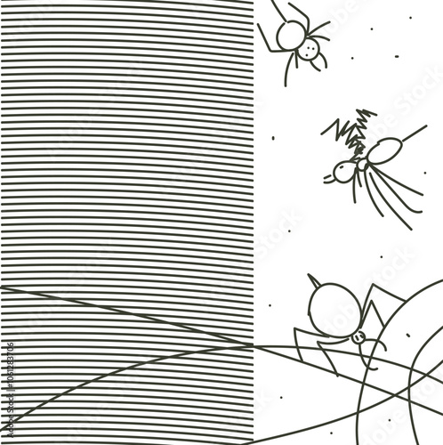 Half of the image is occupied by insects, and the other half by stripes.
