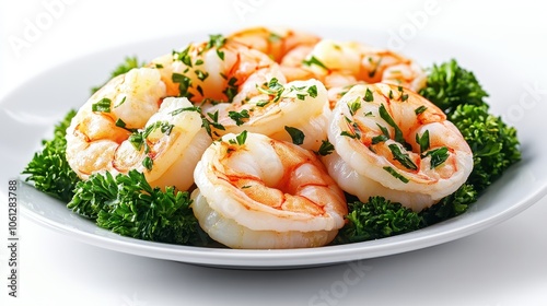 Delicious Grilled Shrimp Garnished with Fresh Parsley on a White Plate for a Perfect Seafood Dining Experience