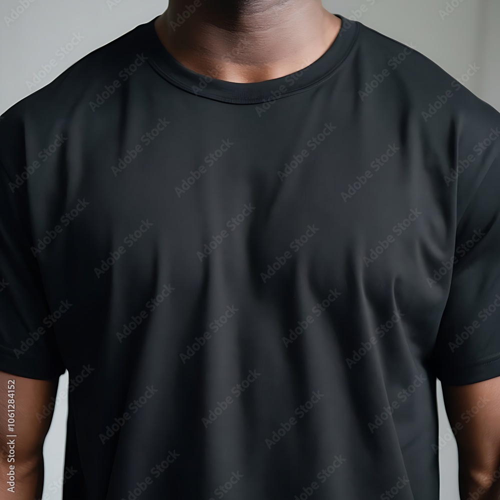 Plain Black T-Shirt Mockup in Clean Medium Close-Up with Neutral Background for Product Display Plain Black T-Shirt Mockup in Clean Medium Close-Up with Neutral Background for Product Display