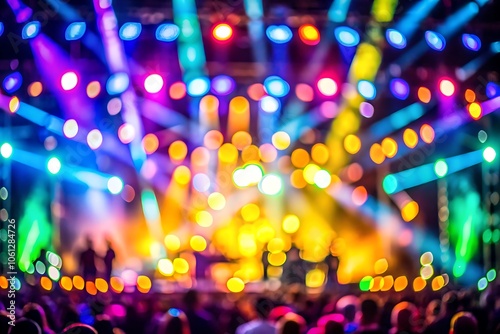 Vibrant Blurred Concert Background with Colorful Stage Lights – Live Music Atmosphere Bokeh Effect
