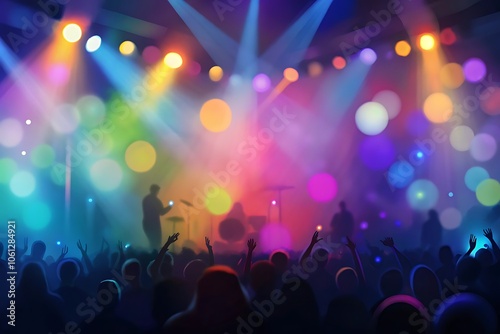Vibrant Blurred Concert Background with Colorful Stage Lights – Live Music Atmosphere Bokeh Effect