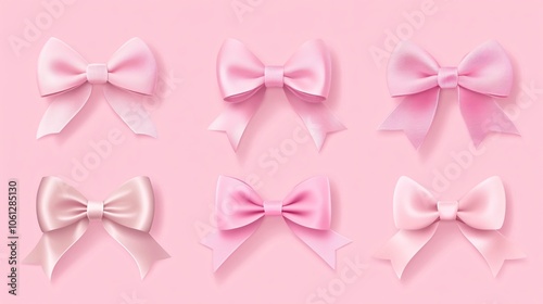 91.Pink Girly Frame Border Cartoon Bow Set. Bow for Hair Decor Present, Invitation, Flat